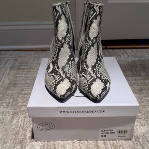 Steve Madden Black and White Snake Print Booties